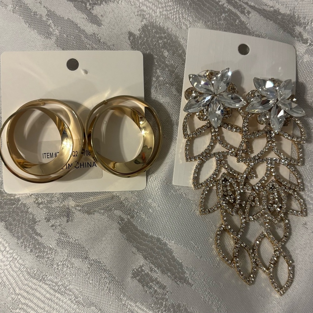 Gold and Silver Hoop and Chandelier Earrings